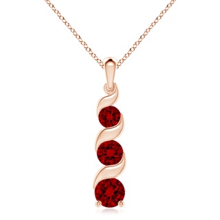 8mm Labgrown Lab-Grown Channel-Set Round Ruby Three Stone Journey Pendant in 18K Rose Gold