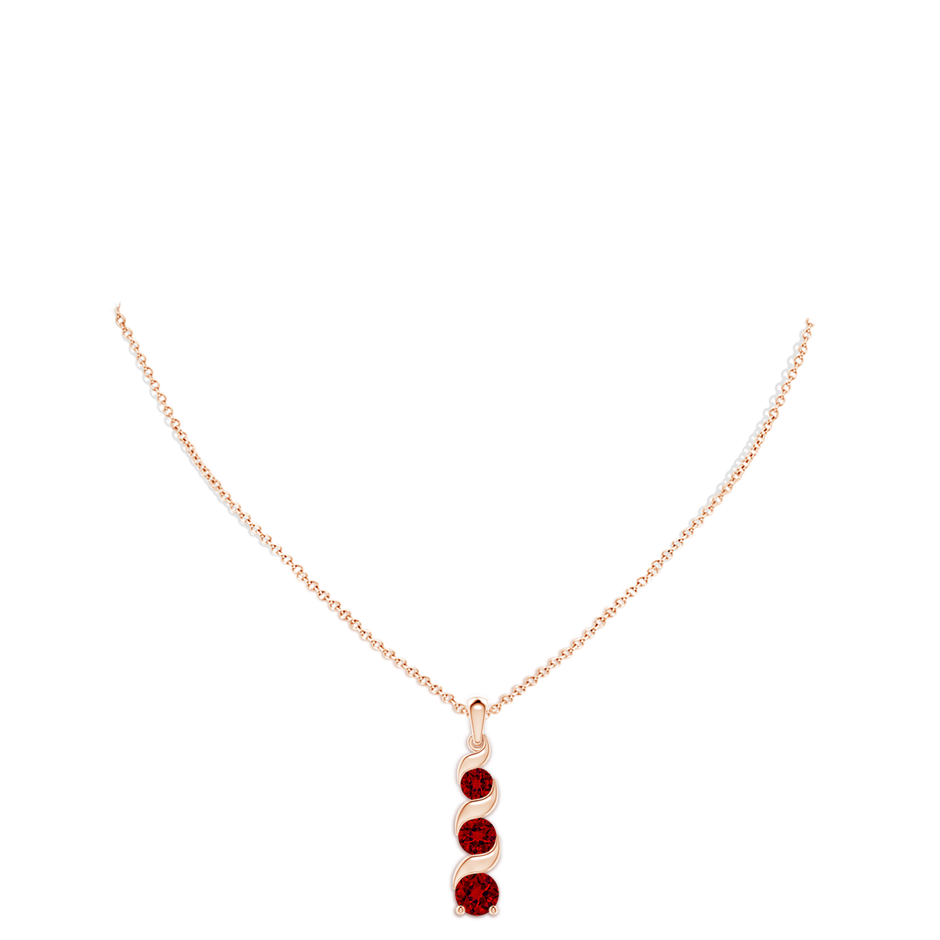 8mm Labgrown Lab-Grown Channel-Set Round Ruby Three Stone Journey Pendant in 18K Rose Gold pen