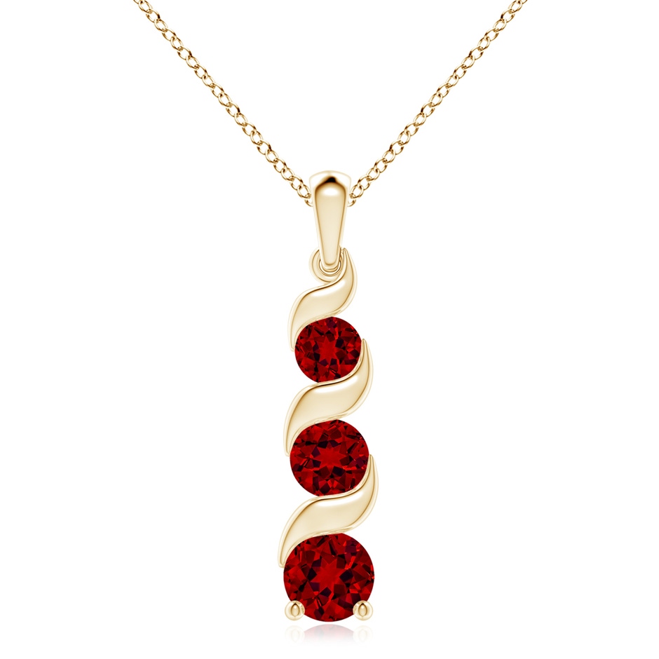 8mm Labgrown Lab-Grown Channel-Set Round Ruby Three Stone Journey Pendant in 18K Yellow Gold 
