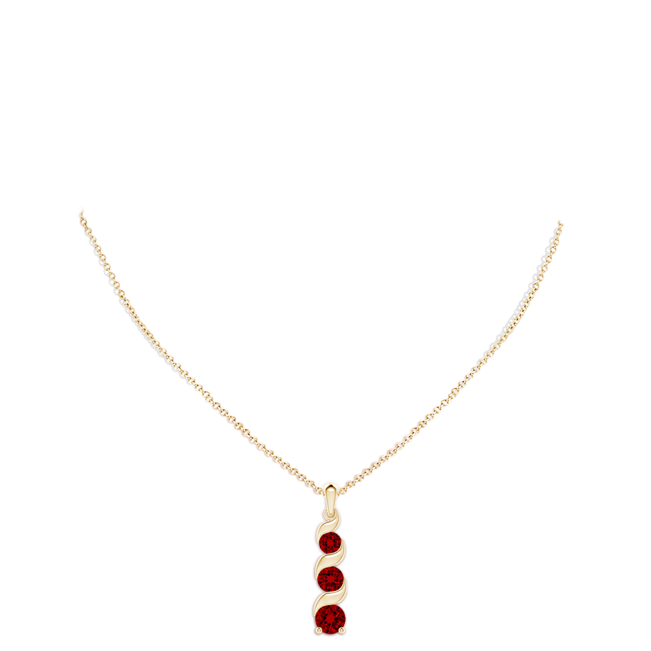 8mm Labgrown Lab-Grown Channel-Set Round Ruby Three Stone Journey Pendant in 18K Yellow Gold pen