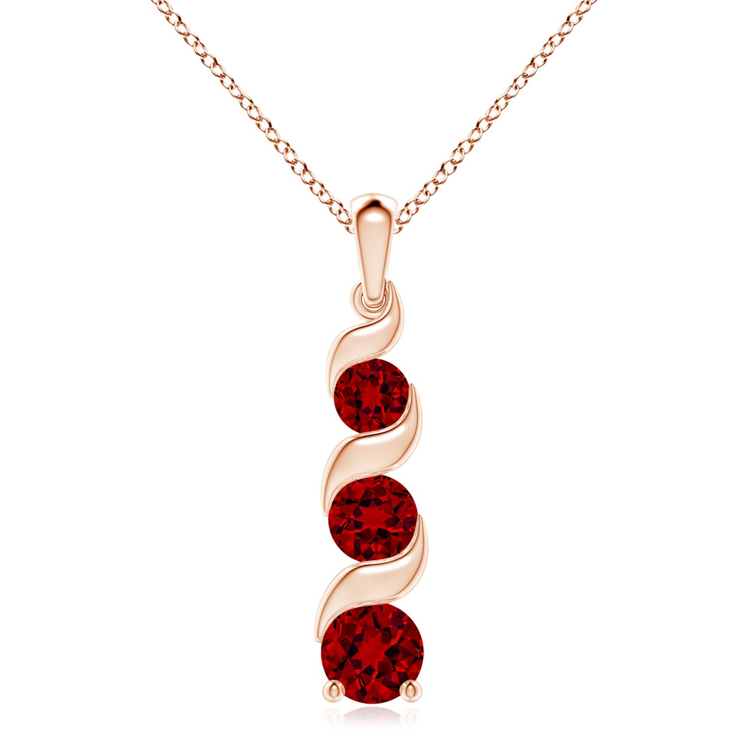 8mm Labgrown Lab-Grown Channel-Set Round Ruby Three Stone Journey Pendant in Rose Gold