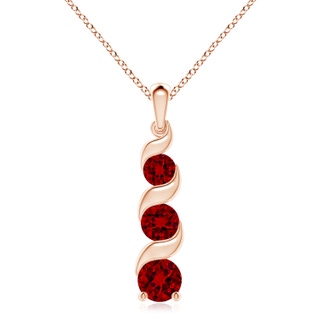 8mm Labgrown Lab-Grown Channel-Set Round Ruby Three Stone Journey Pendant in Rose Gold