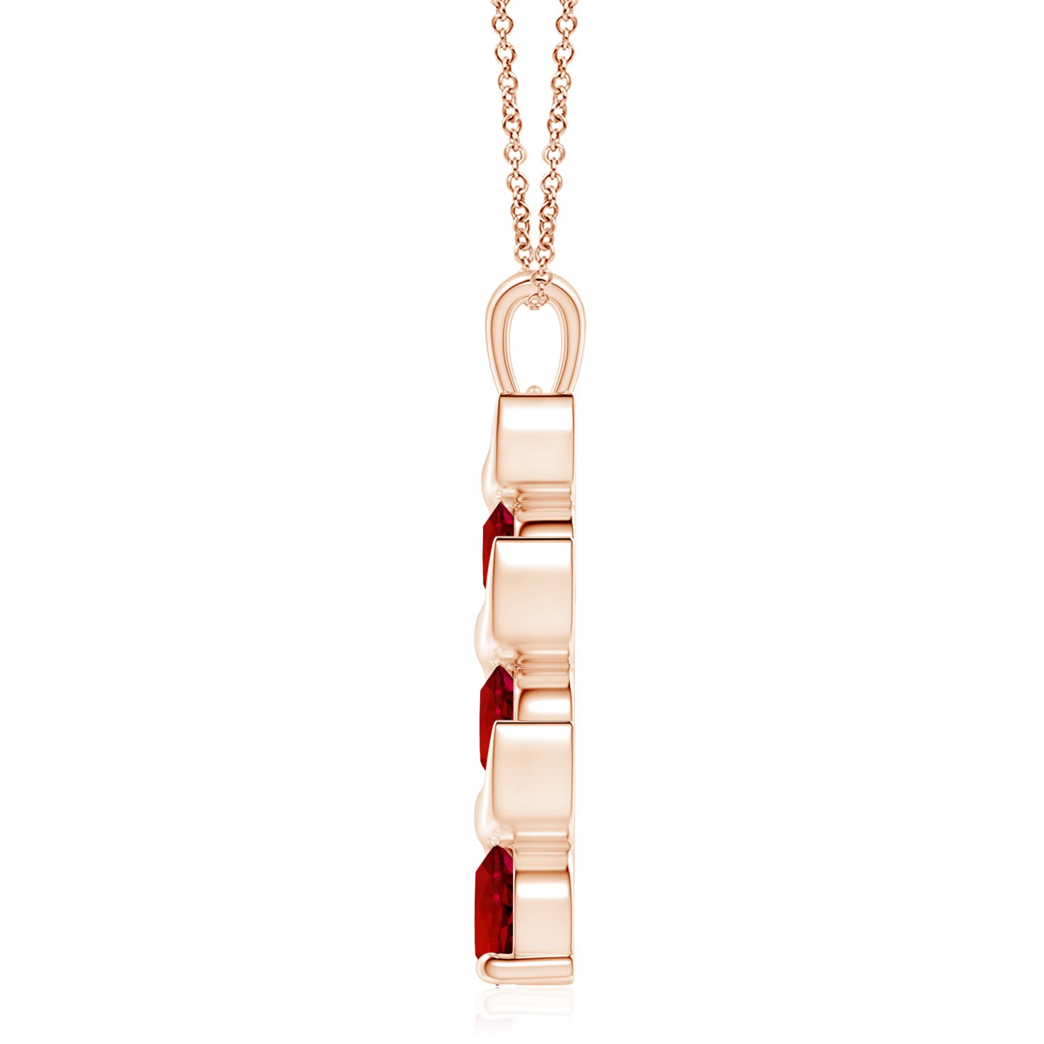 8mm Labgrown Lab-Grown Channel-Set Round Ruby Three Stone Journey Pendant in Rose Gold