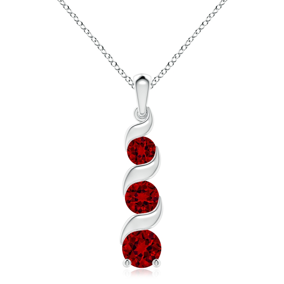 8mm Labgrown Lab-Grown Channel-Set Round Ruby Three Stone Journey Pendant in S999 Silver 