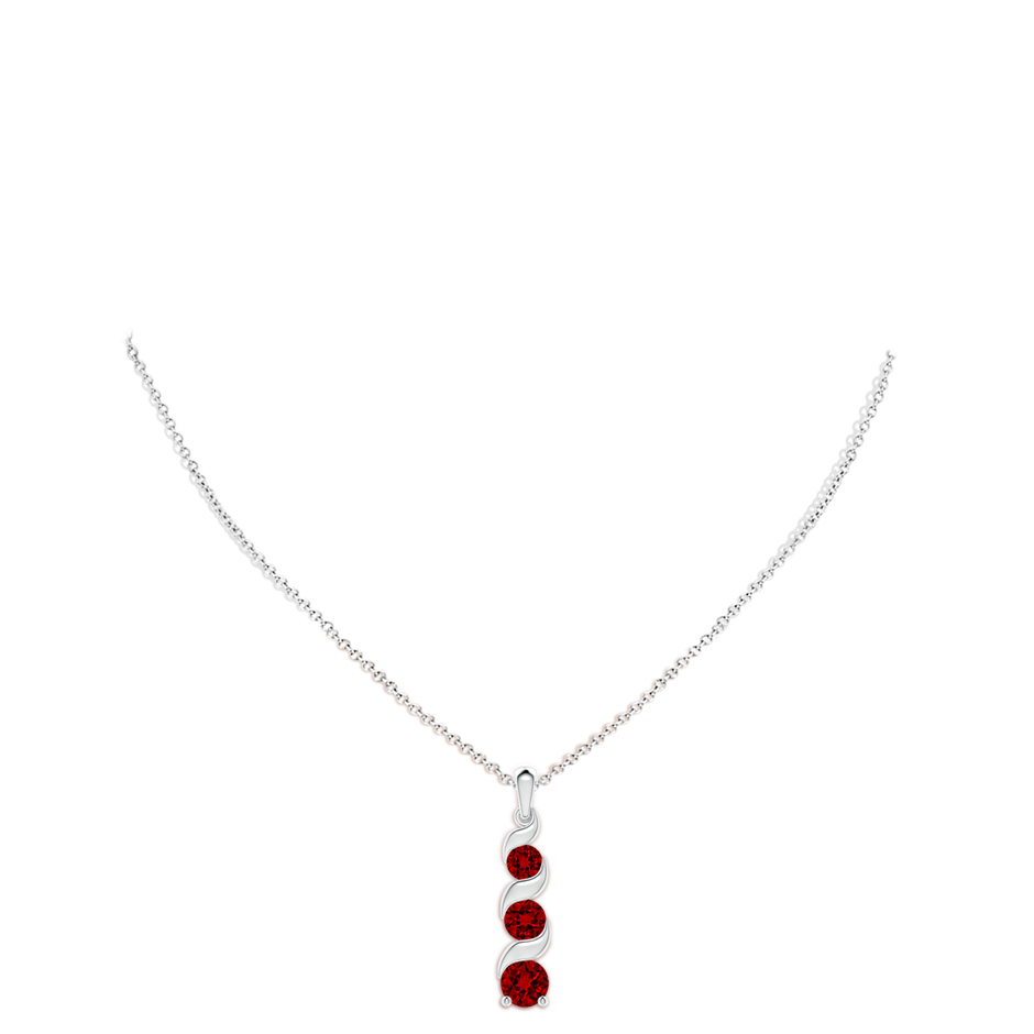 8mm Labgrown Lab-Grown Channel-Set Round Ruby Three Stone Journey Pendant in S999 Silver pen