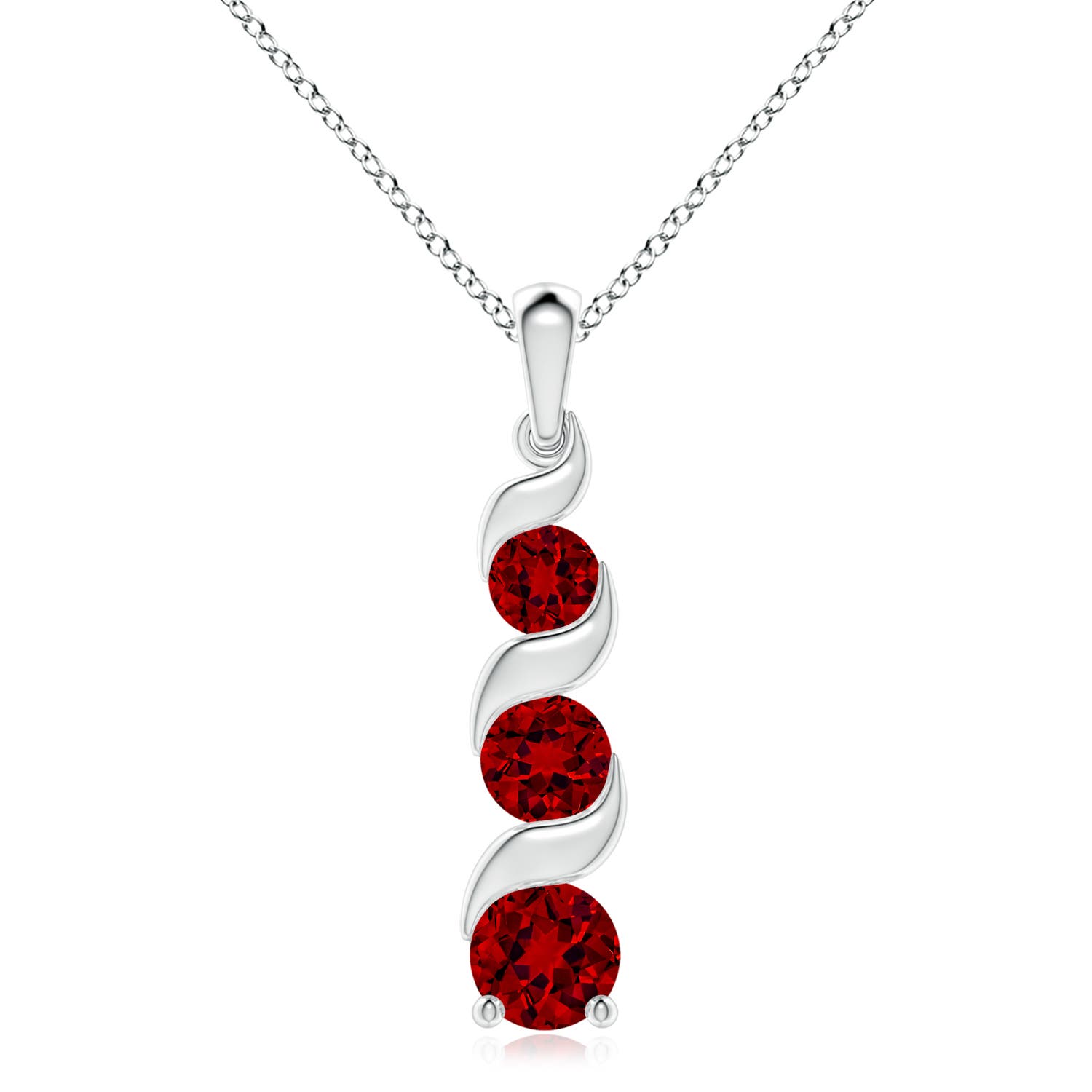 8mm Labgrown Lab-Grown Channel-Set Round Ruby Three Stone Journey Pendant in White Gold