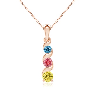 5.1mm Labgrown Channel-Set Round Lab-Grown Fancy Intense Multi-Colour Diamond Three Stone Journey Pendant in 9K Rose Gold