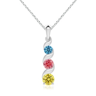 6.4mm Labgrown Channel-Set Round Lab-Grown Fancy Intense Multi-Color Diamond Three Stone Journey Pendant in P950 Platinum