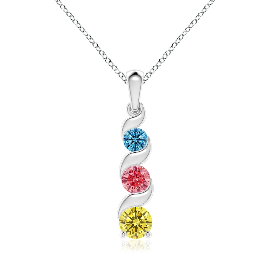 6.4mm Labgrown Channel-Set Round Lab-Grown Fancy Intense Multi-Colour Diamond Three Stone Journey Pendant in White Gold