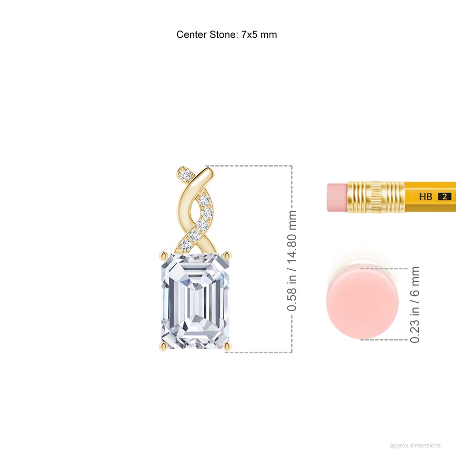 7x5mm FGVS Lab-Grown Diamond Pendant with Entwined Bale in Yellow Gold ruler
