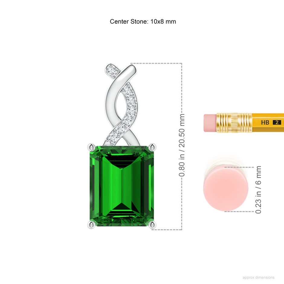 10x8mm Labgrown Lab-Grown Emerald Pendant with Diamond Entwined Bale in White Gold ruler