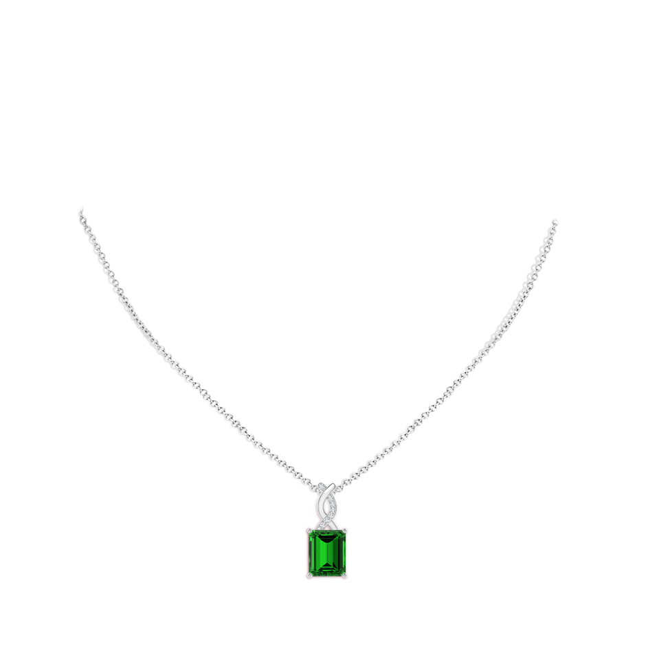 10x8mm Labgrown Lab-Grown Emerald Pendant with Diamond Entwined Bale in White Gold pen
