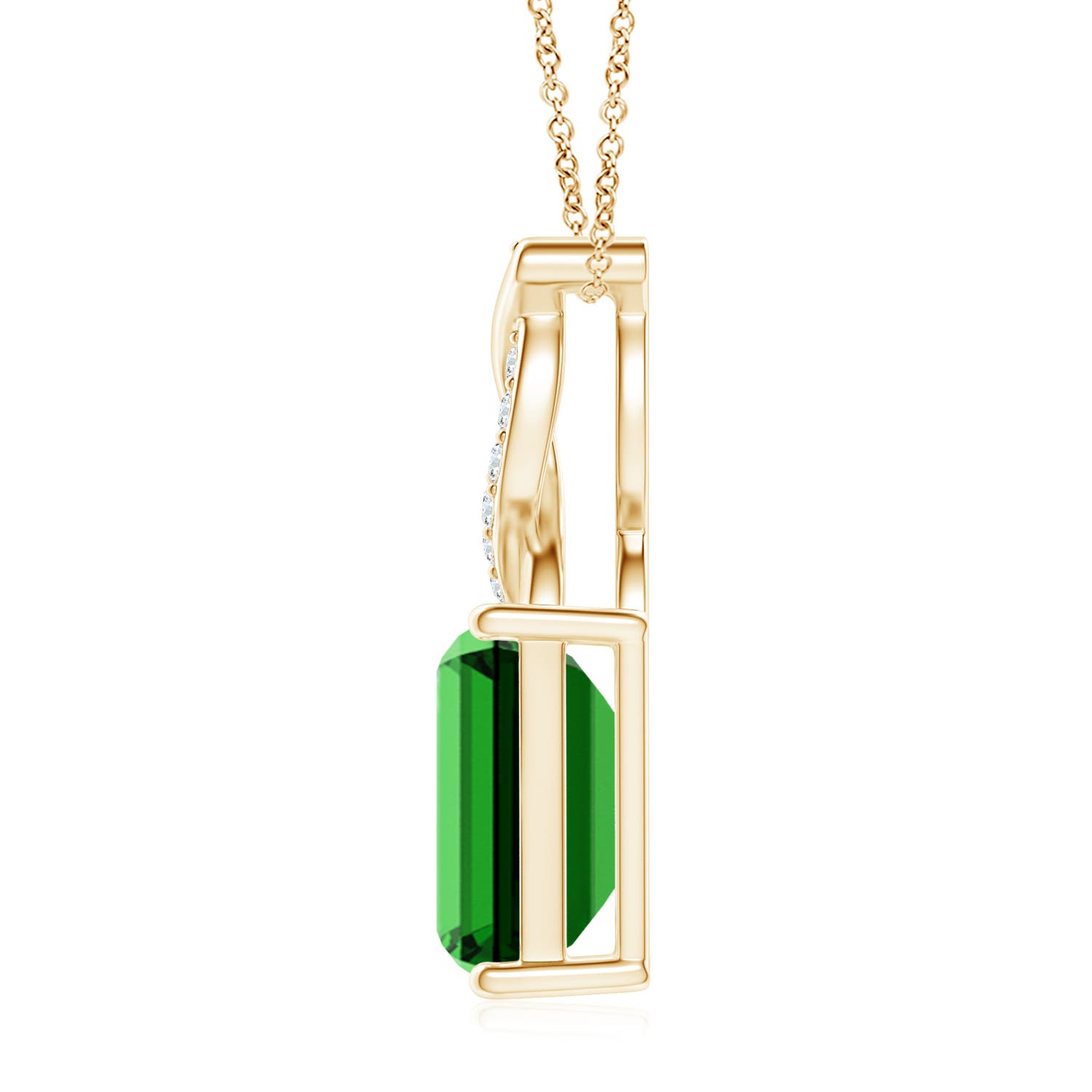 10x8mm Labgrown Lab-Grown Emerald Pendant with Diamond Entwined Bale in Yellow Gold