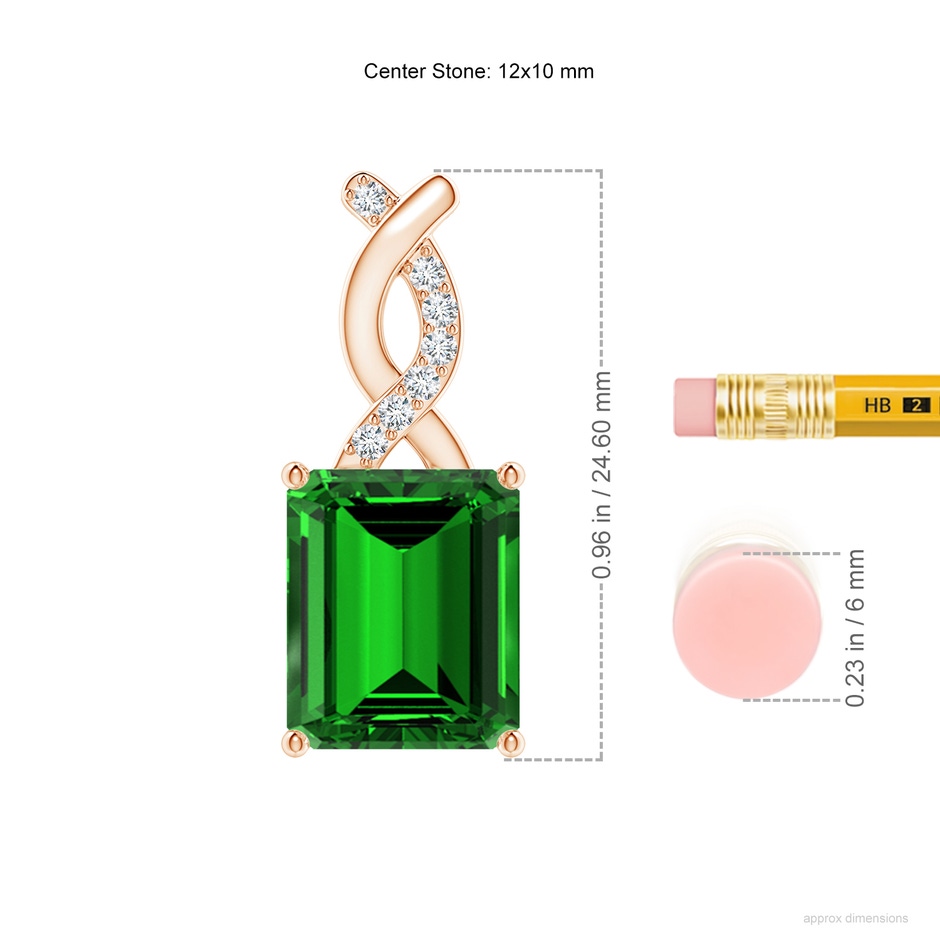 12x10mm Labgrown Lab-Grown Emerald Pendant with Diamond Entwined Bale in Rose Gold ruler