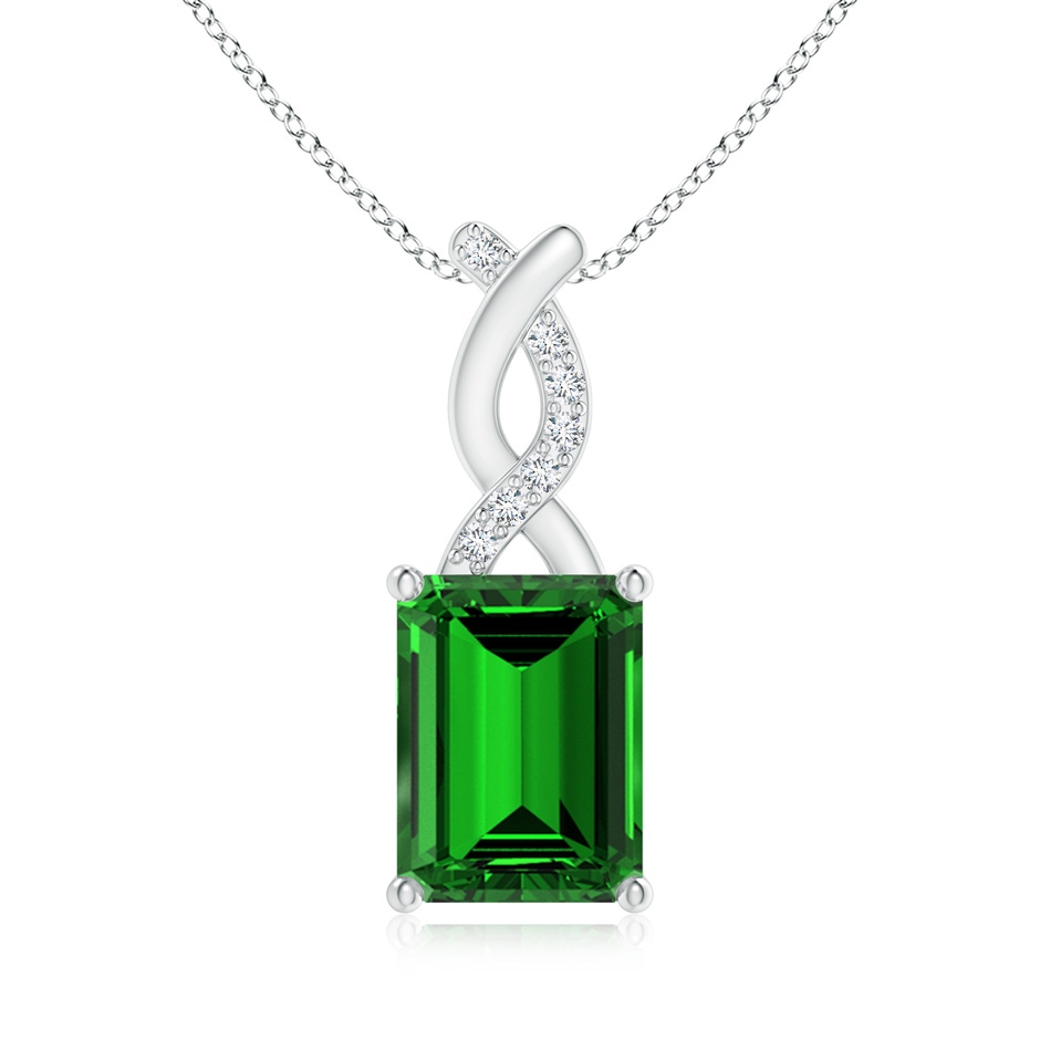 8x6mm Labgrown Lab-Grown Emerald Pendant with Diamond Entwined Bale in S999 Silver 
