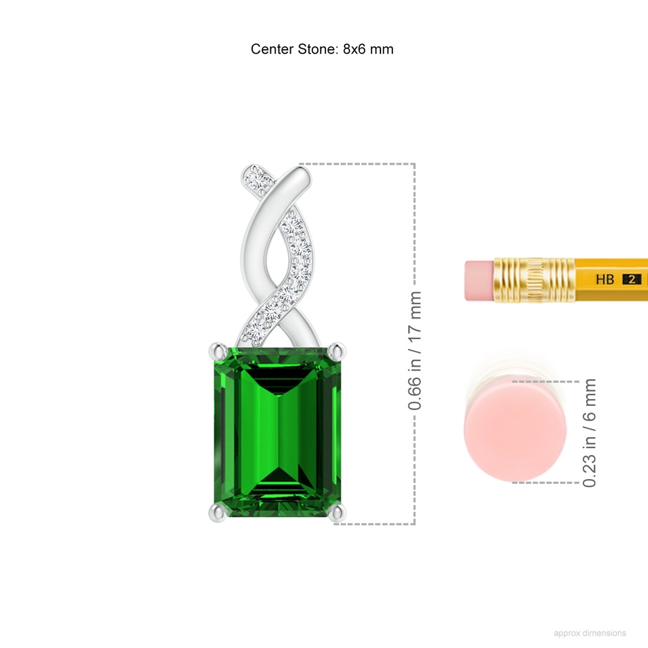 8x6mm Labgrown Lab-Grown Emerald Pendant with Diamond Entwined Bale in S999 Silver ruler