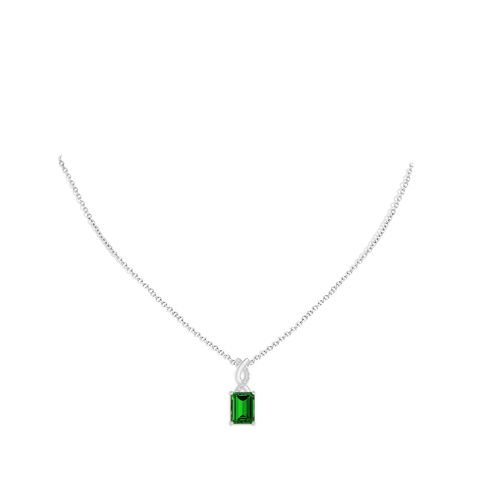 8x6mm Labgrown Lab-Grown Emerald Pendant with Diamond Entwined Bale in S999 Silver pen