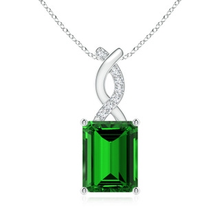 9x7mm Labgrown Lab-Grown Emerald Pendant with Diamond Entwined Bale in White Gold