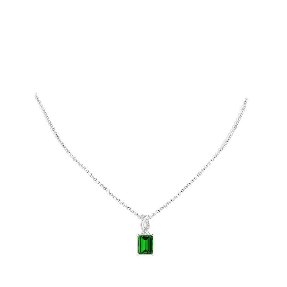 9x7mm Labgrown Lab-Grown Emerald Pendant with Diamond Entwined Bale in White Gold pen