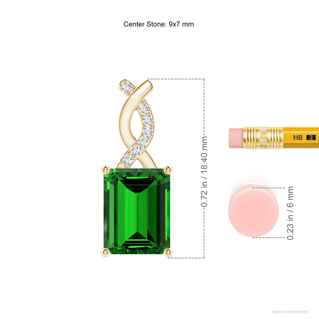 9x7mm Labgrown Lab-Grown Emerald Pendant with Diamond Entwined Bale in Yellow Gold ruler