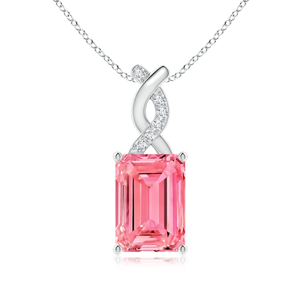 7x5mm Labgrown Lab-Grown Fancy Intense Pink Diamond Pendant with Entwined Bale in White Gold