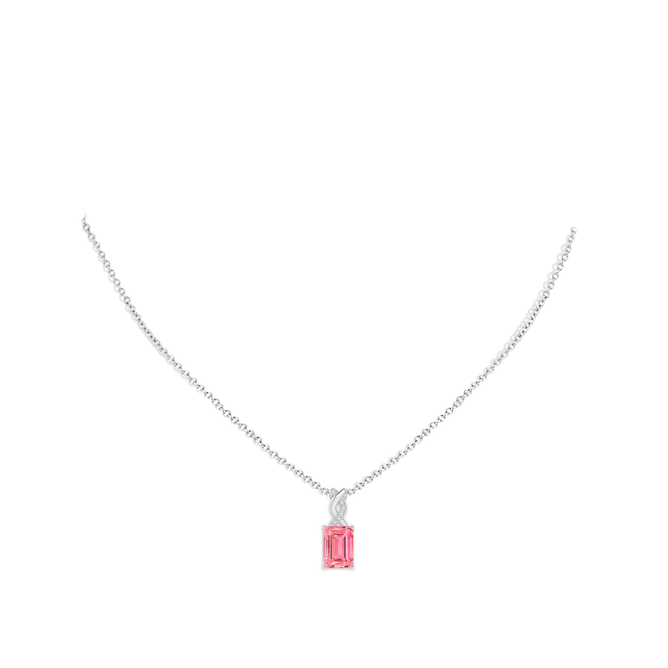 7x5mm Labgrown Lab-Grown Fancy Intense Pink Diamond Pendant with Entwined Bale in White Gold pen