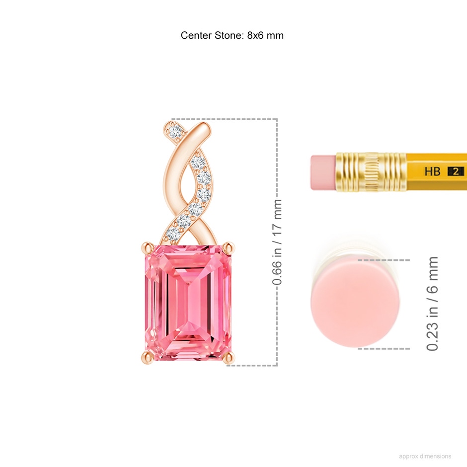 8x6mm Labgrown Lab-Grown Fancy Intense Pink Diamond Pendant with Entwined Bale in Rose Gold ruler