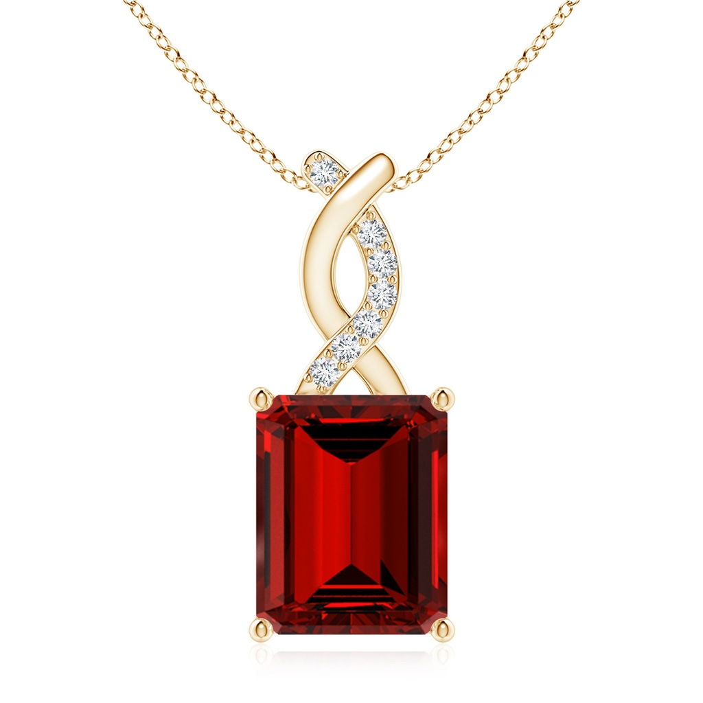 10x8mm Labgrown Lab-Grown Ruby Pendant with Diamond Entwined Bale in Yellow Gold