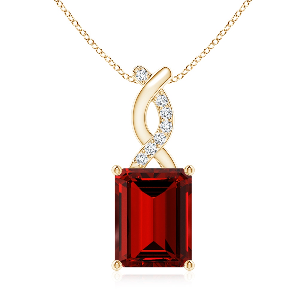 9x7mm Labgrown Lab-Grown Ruby Pendant with Diamond Entwined Bale in Yellow Gold