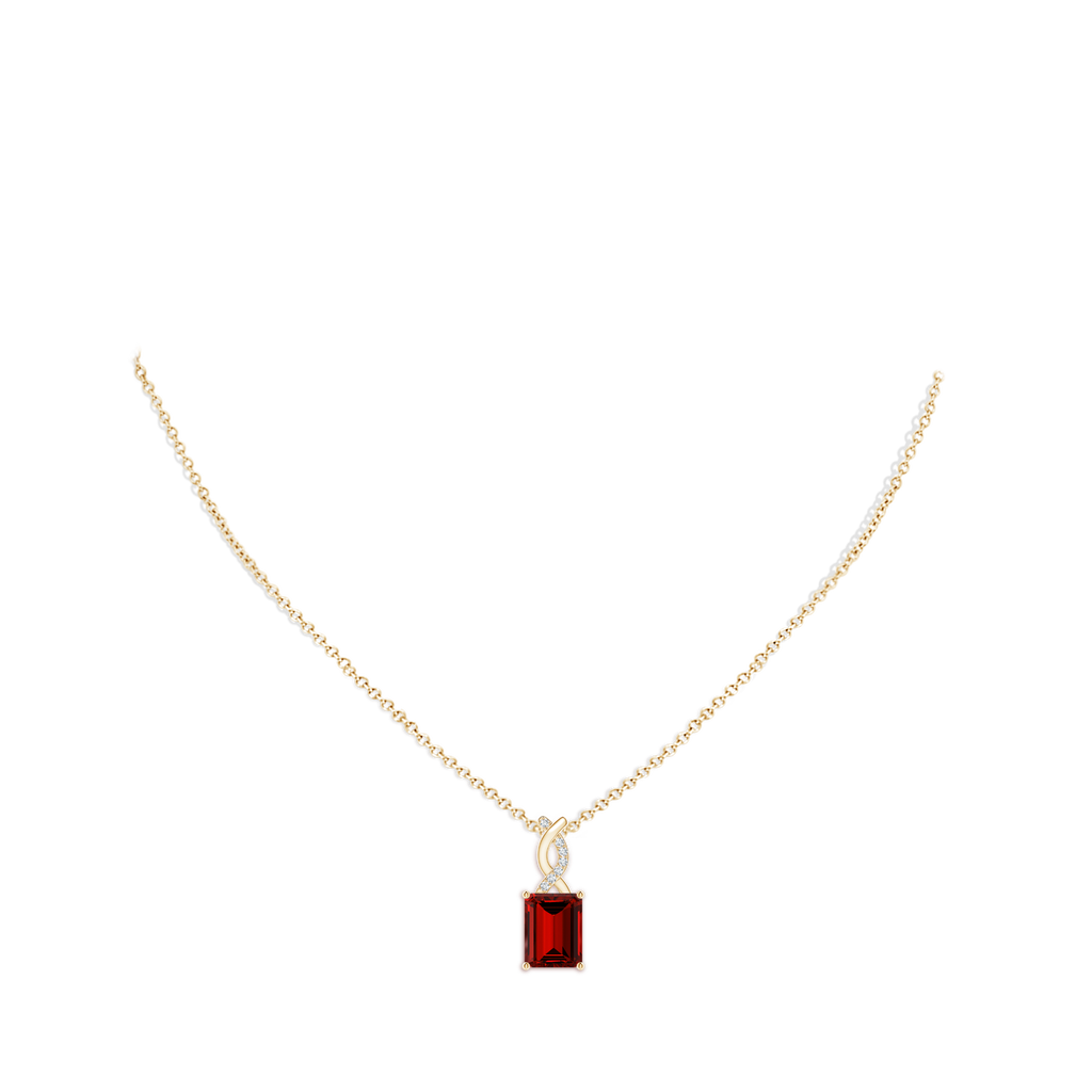 9x7mm Labgrown Lab-Grown Ruby Pendant with Diamond Entwined Bale in Yellow Gold pen