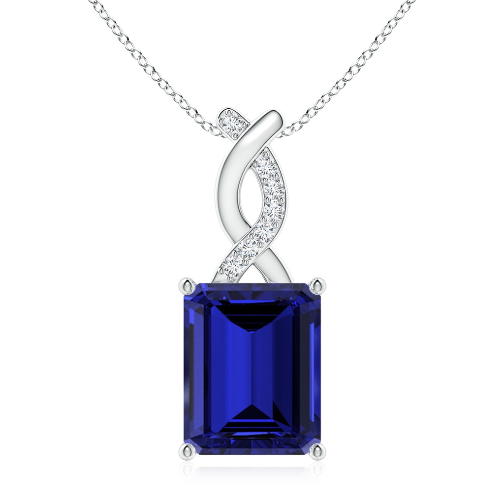 10x8mm Labgrown Lab-Grown Sapphire Pendant with Diamond Entwined Bale in S999 Silver