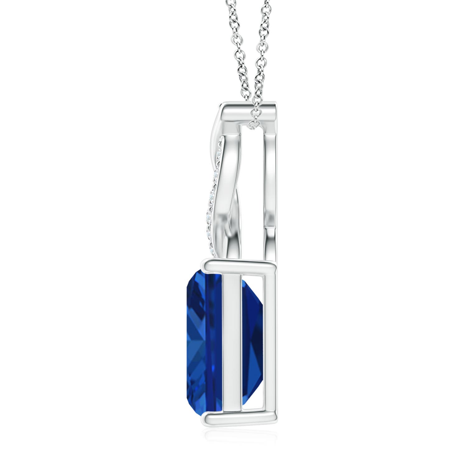 10x8mm Labgrown Lab-Grown Sapphire Pendant with Lab Diamond Entwined Bale in White Gold - side 3