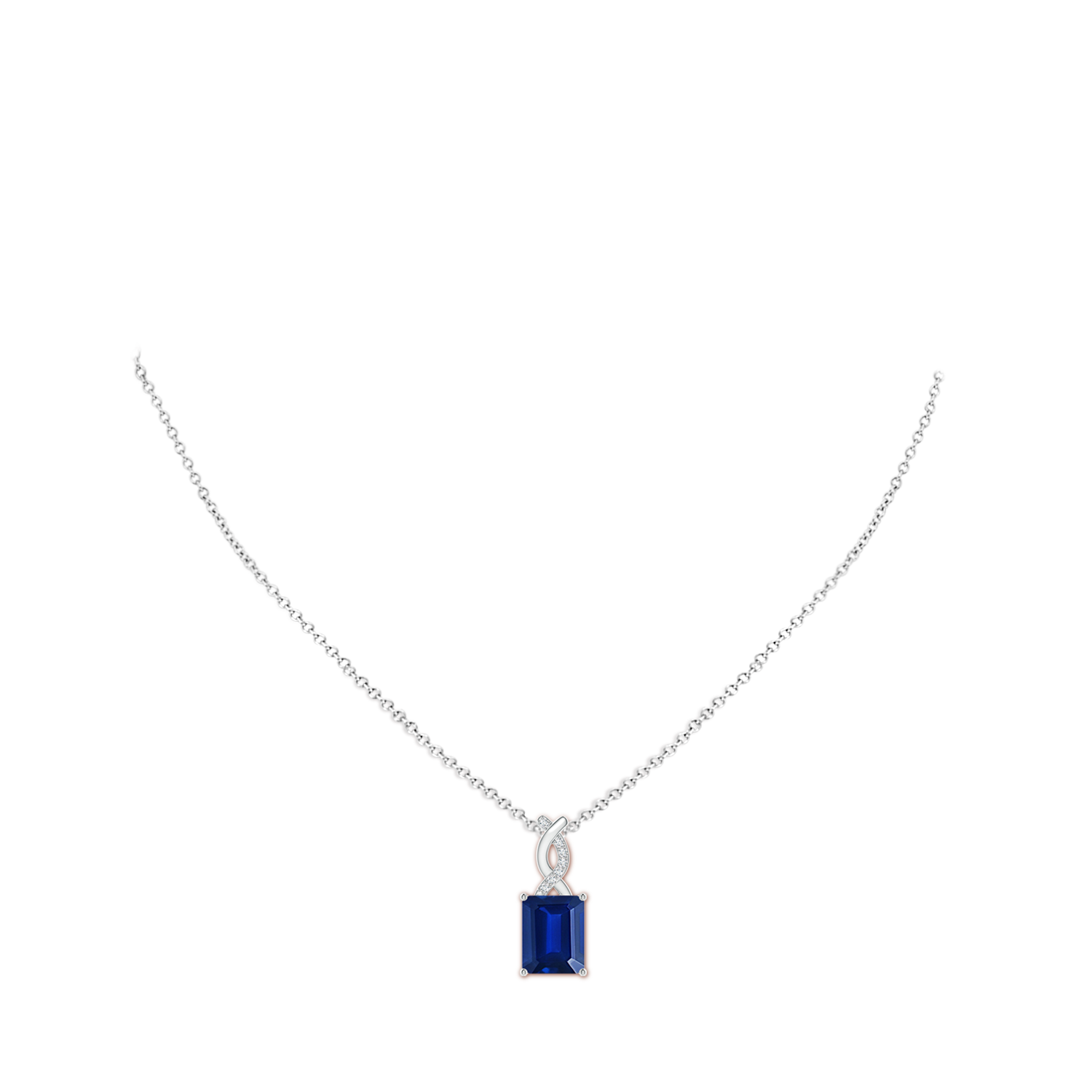 10x8mm Labgrown Lab-Grown Sapphire Pendant with Lab Diamond Entwined Bale in White Gold - body_neck