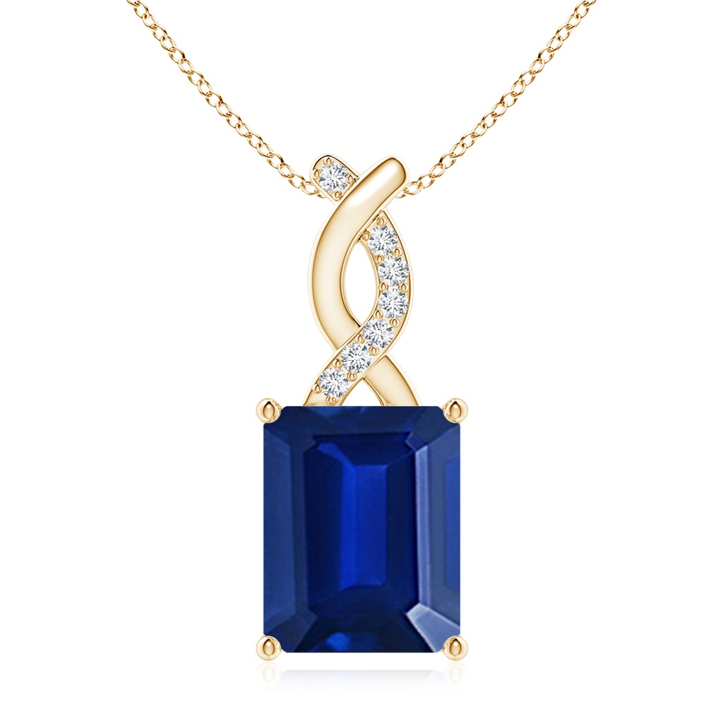 10x8mm Labgrown Lab-Grown Sapphire Pendant with Lab Diamond Entwined Bale in Yellow Gold