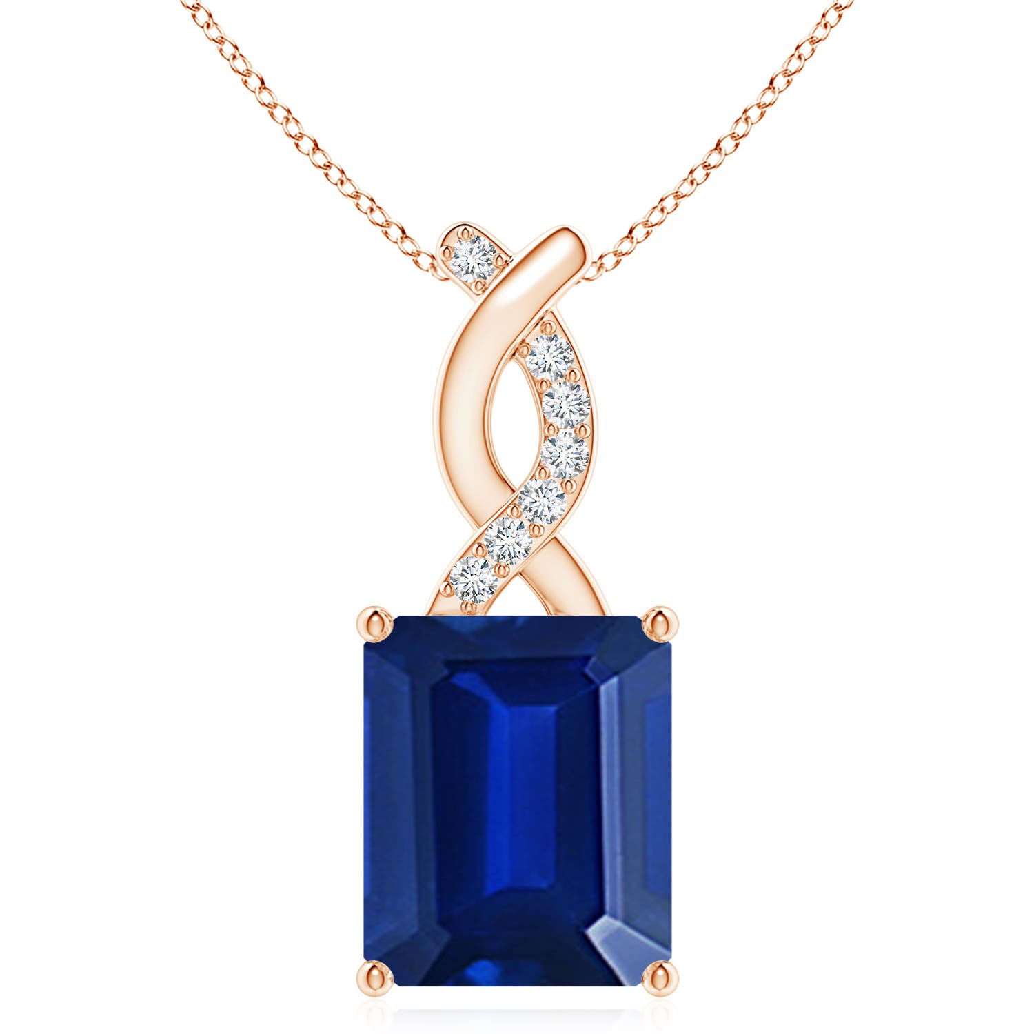 12x10mm Labgrown Lab-Grown Sapphire Pendant with Lab Diamond Entwined Bale in 18CT Rose Gold