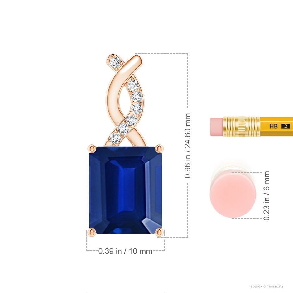 12x10mm Labgrown Lab-Grown Sapphire Pendant with Lab Diamond Entwined Bale in 18K Rose Gold ruler