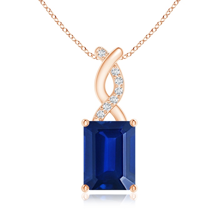 8x6mm Labgrown Lab-Grown Sapphire Pendant with Lab Diamond Entwined Bale in Rose Gold 