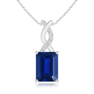 8x6mm Labgrown Lab-Grown Sapphire Pendant with Lab Diamond Entwined Bale in S999 Silver