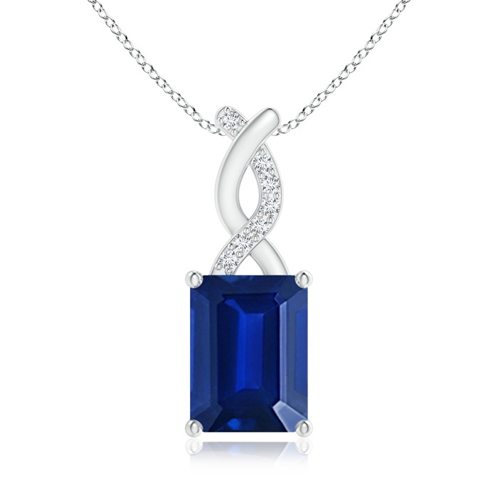 8x6mm Labgrown Lab-Grown Sapphire Pendant with Lab Diamond Entwined Bale in S999 Silver 