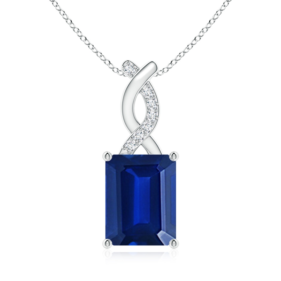 9x7mm Labgrown Lab-Grown Sapphire Pendant with Lab Diamond Entwined Bale in S999 Silver 