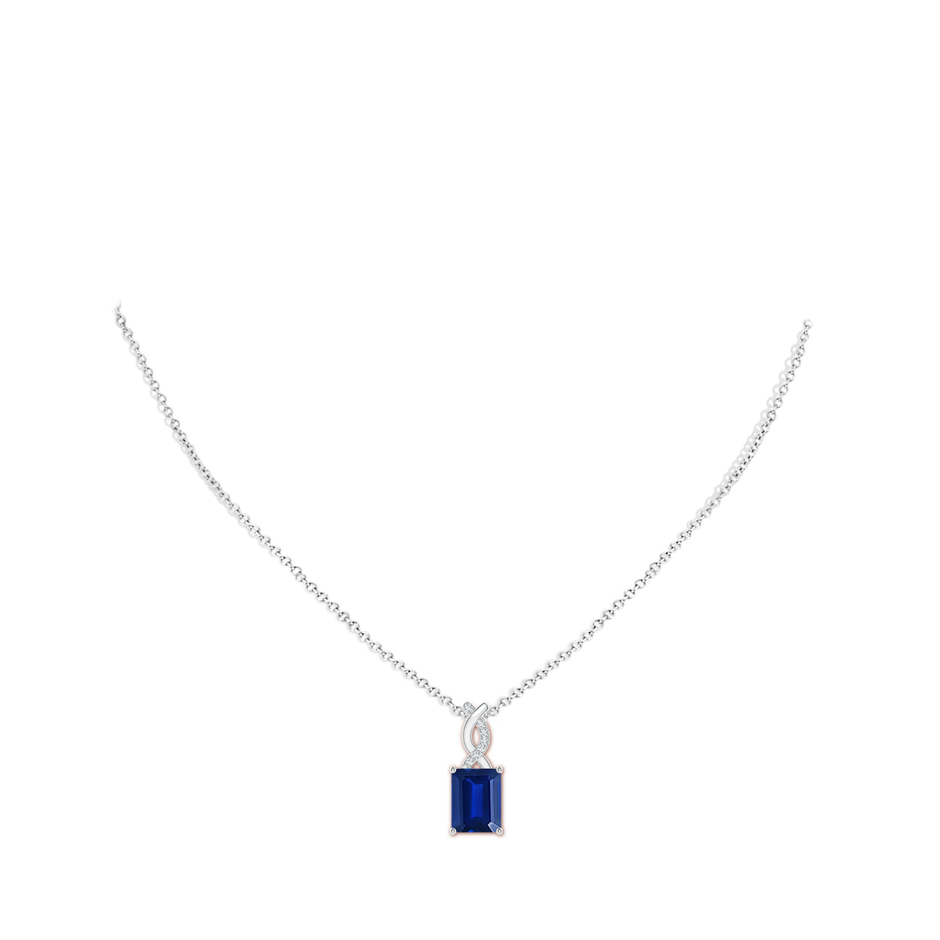 9x7mm Labgrown Lab-Grown Sapphire Pendant with Lab Diamond Entwined Bale in S999 Silver pen