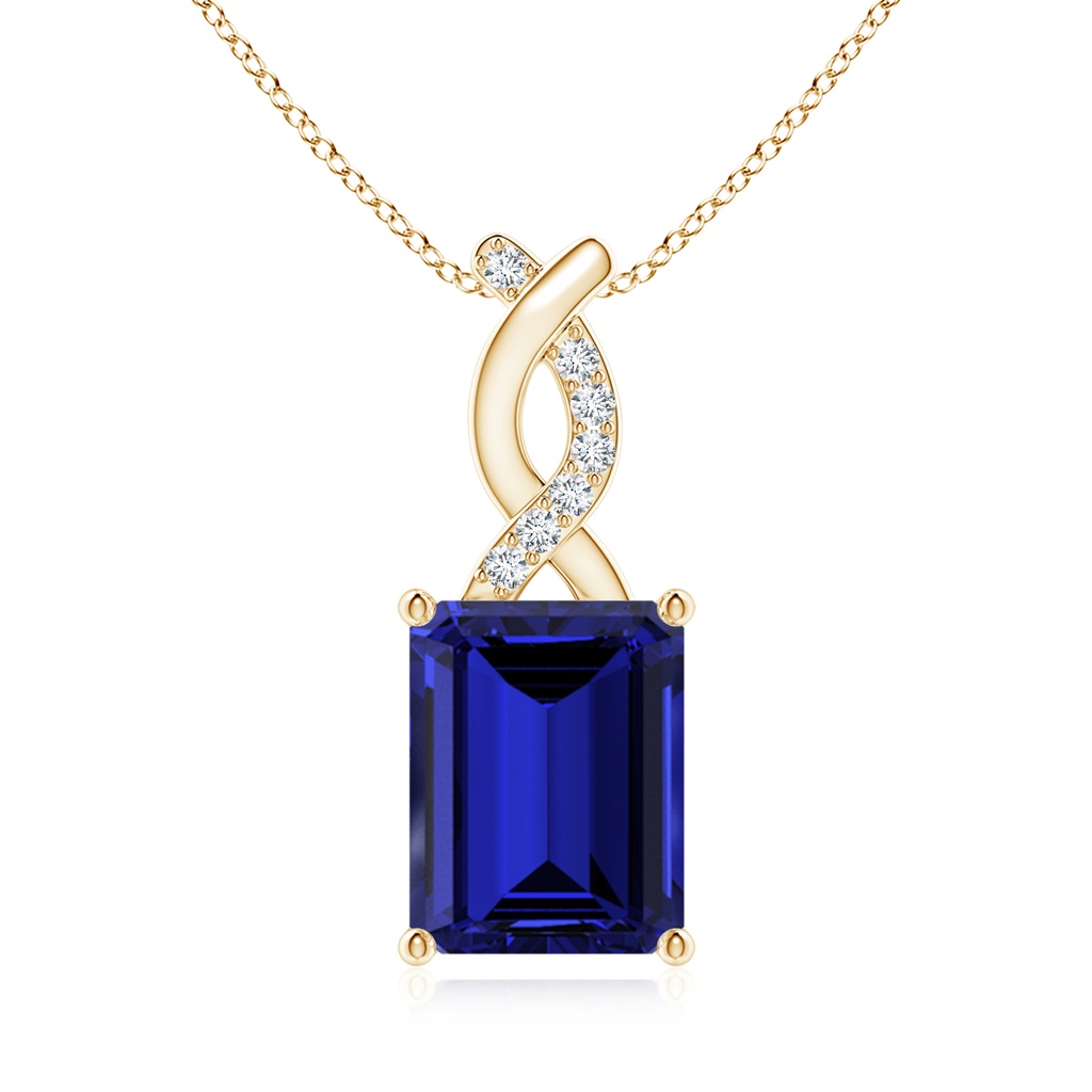 9x7mm Labgrown Lab-Grown Sapphire Pendant with Diamond Entwined Bale in Yellow Gold