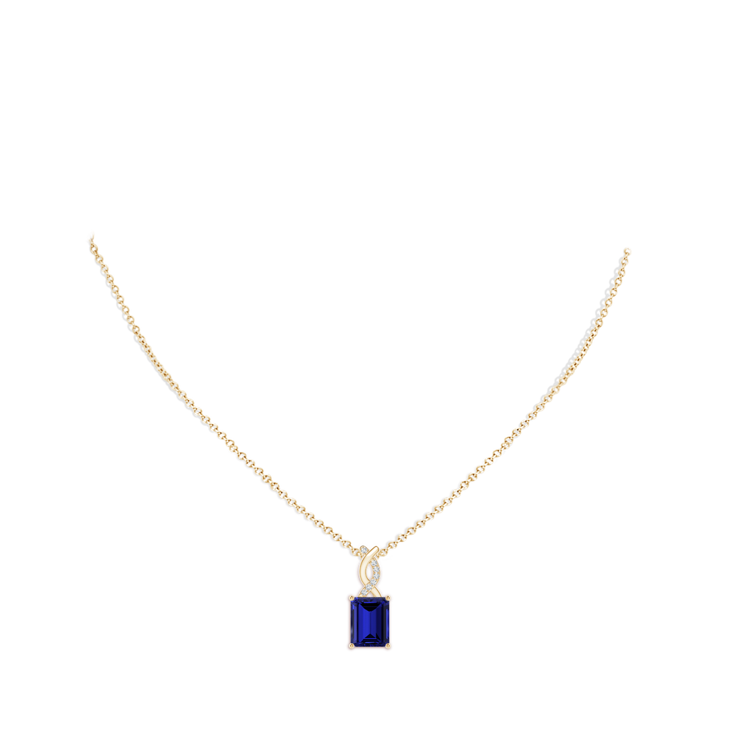 9x7mm Labgrown Lab-Grown Sapphire Pendant with Diamond Entwined Bale in Yellow Gold pen