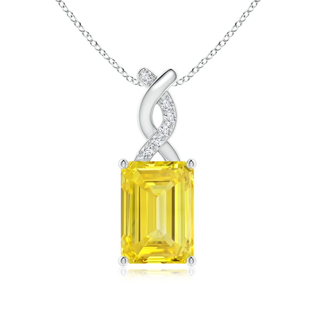 7x5mm Labgrown Lab-Grown Fancy Intense Yellow Diamond Pendant with Entwined Bale in White Gold