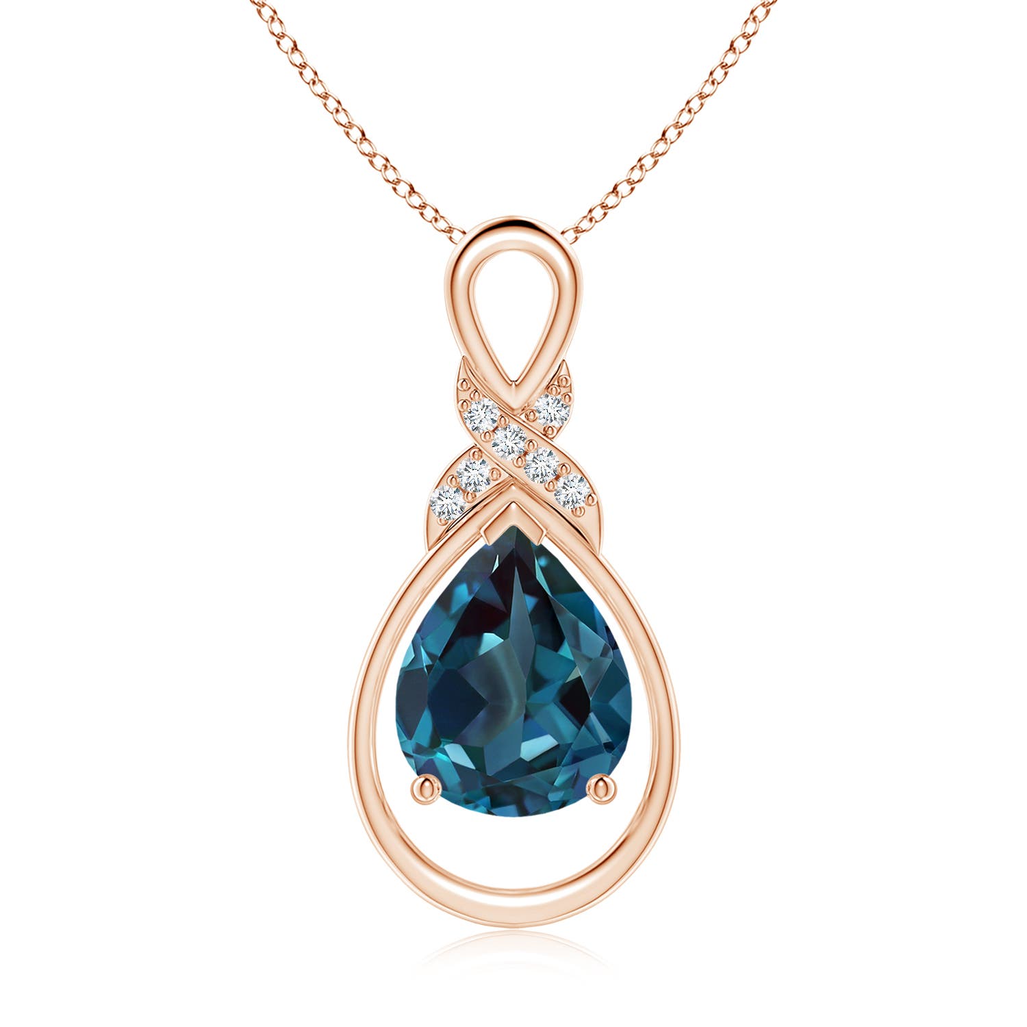 10x8mm Labgrown Lab-Grown Alexandrite Infinity Pendant with Diamond 'X' Motif in Rose Gold