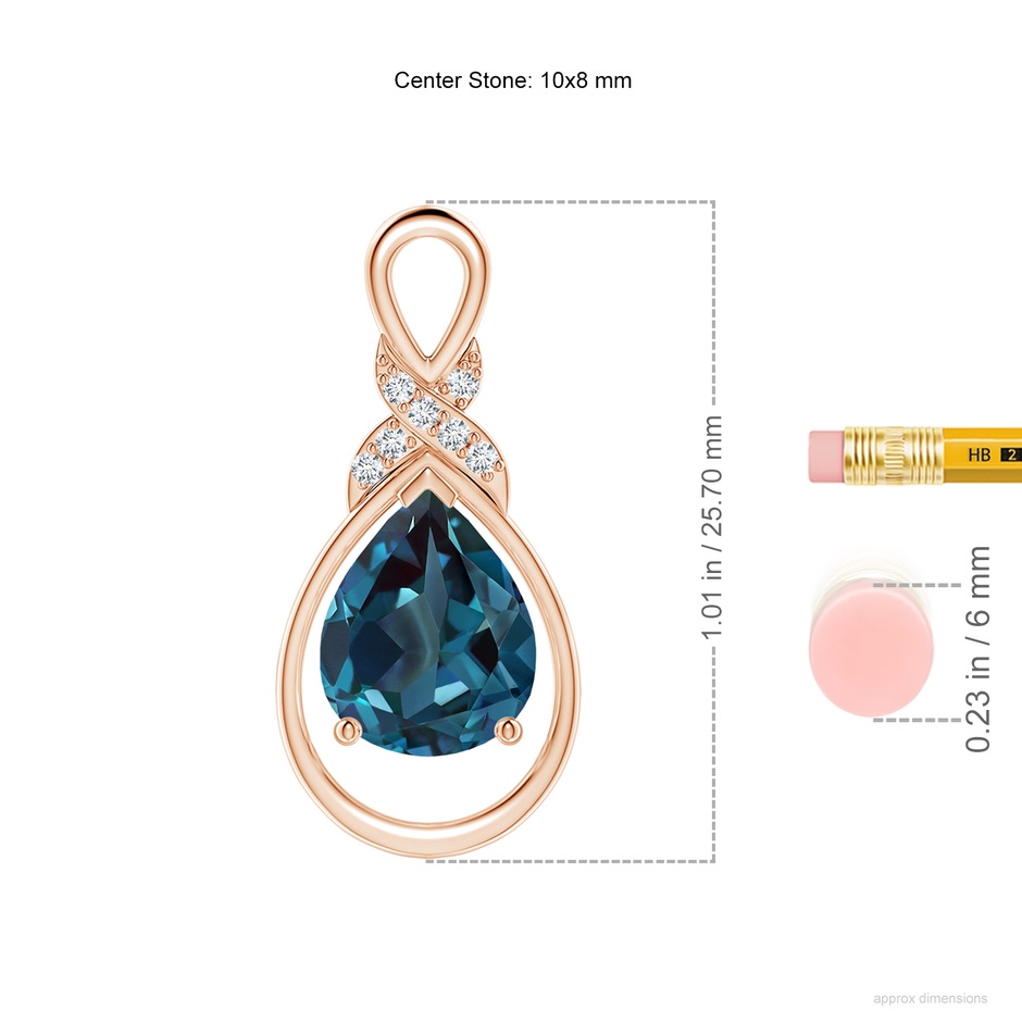 10x8mm Labgrown Lab-Grown Alexandrite Infinity Pendant with Diamond 'X' Motif in Rose Gold ruler