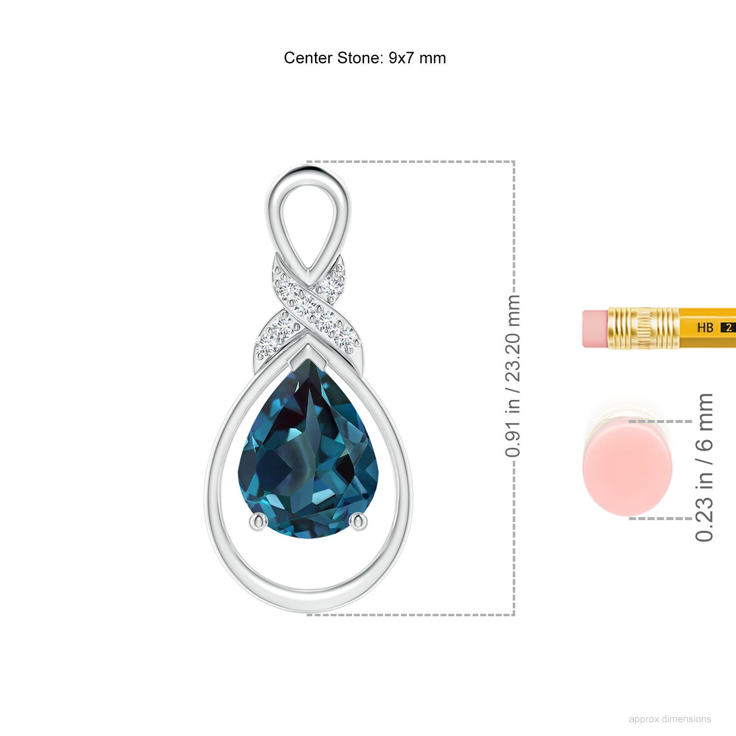 9x7mm Labgrown Lab-Grown Alexandrite Infinity Pendant with Diamond 'X' Motif in White Gold - ruler