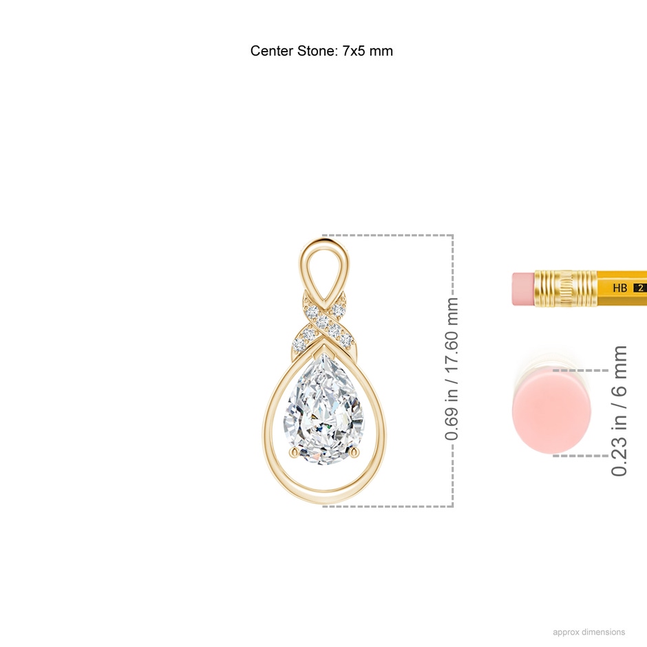 7x5mm FGVS Lab-Grown Diamond Infinity Pendant with X Motif in Yellow Gold ruler