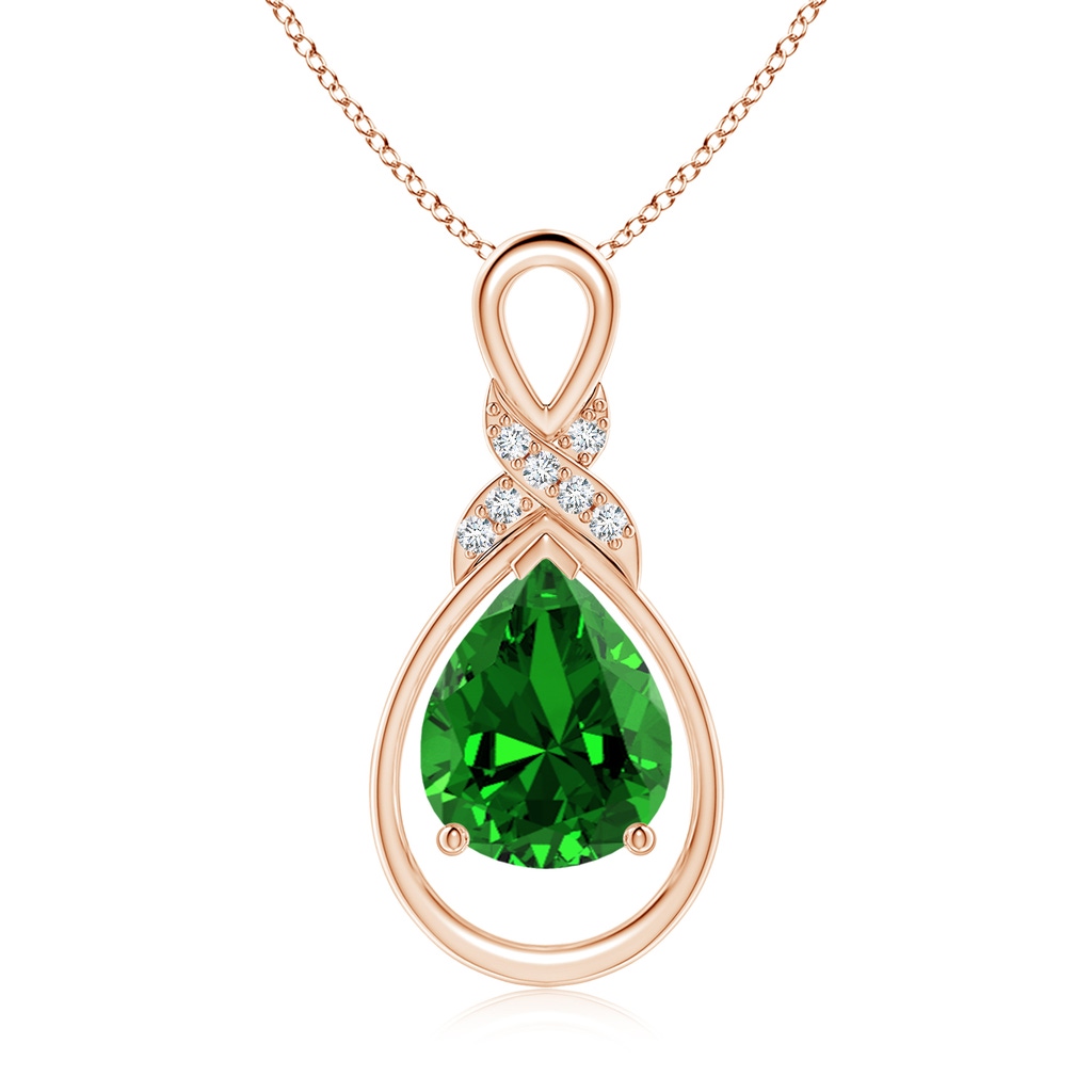 10x8mm Labgrown Lab-Grown Emerald Infinity Pendant with Diamond 'X' Motif in Rose Gold