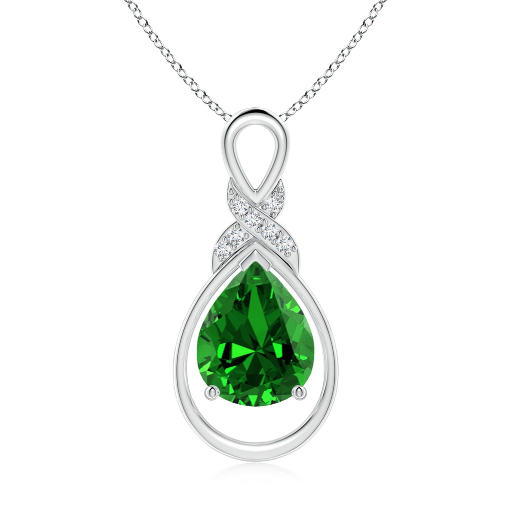 10x8mm Labgrown Lab-Grown Emerald Infinity Pendant with Diamond 'X' Motif in S999 Silver